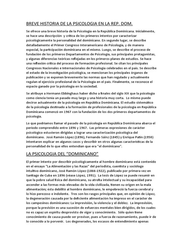 Breve Historia De La Psicologia En La Rep Dom | PDF | República ...