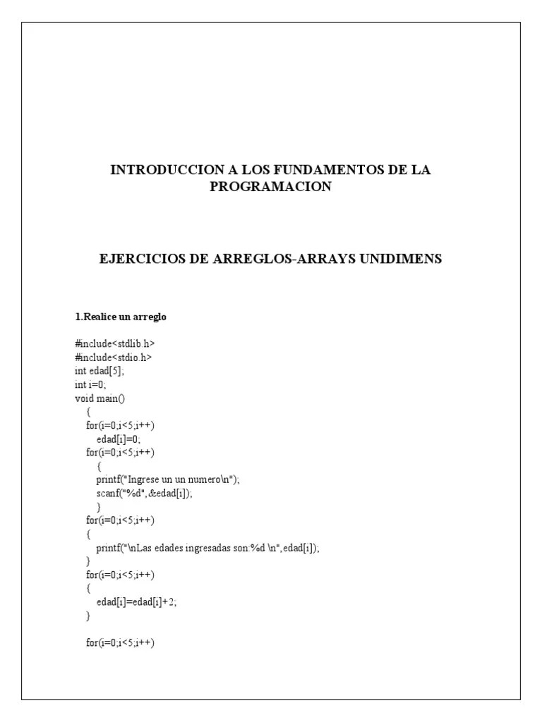 Introducción A Los Fundamentos De La Programación - Ejercicios De Arreglos Unidimensionales ...