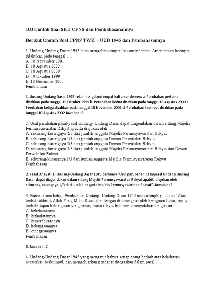 100 Contoh Soal SKD CPNS Dan Pembahasanannya | PDF