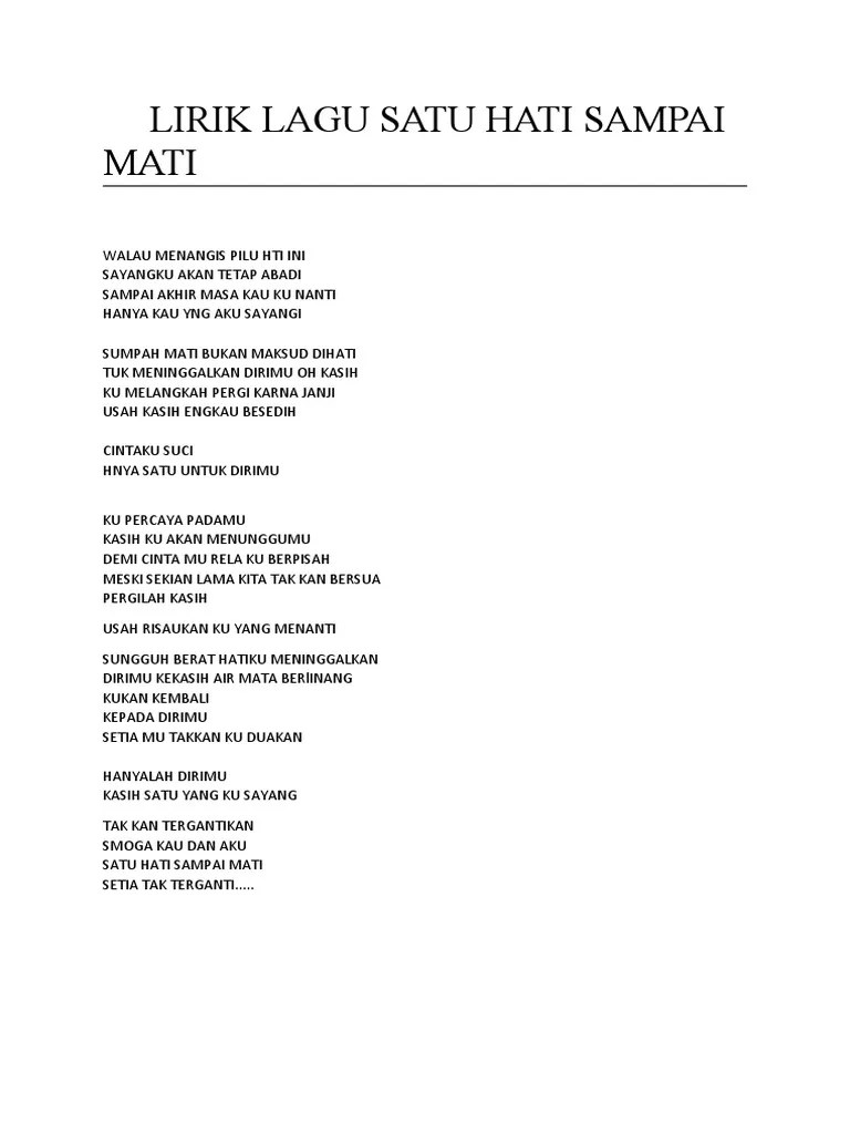 Lirik Lagu Satu Hati Sampai Mati | PDF