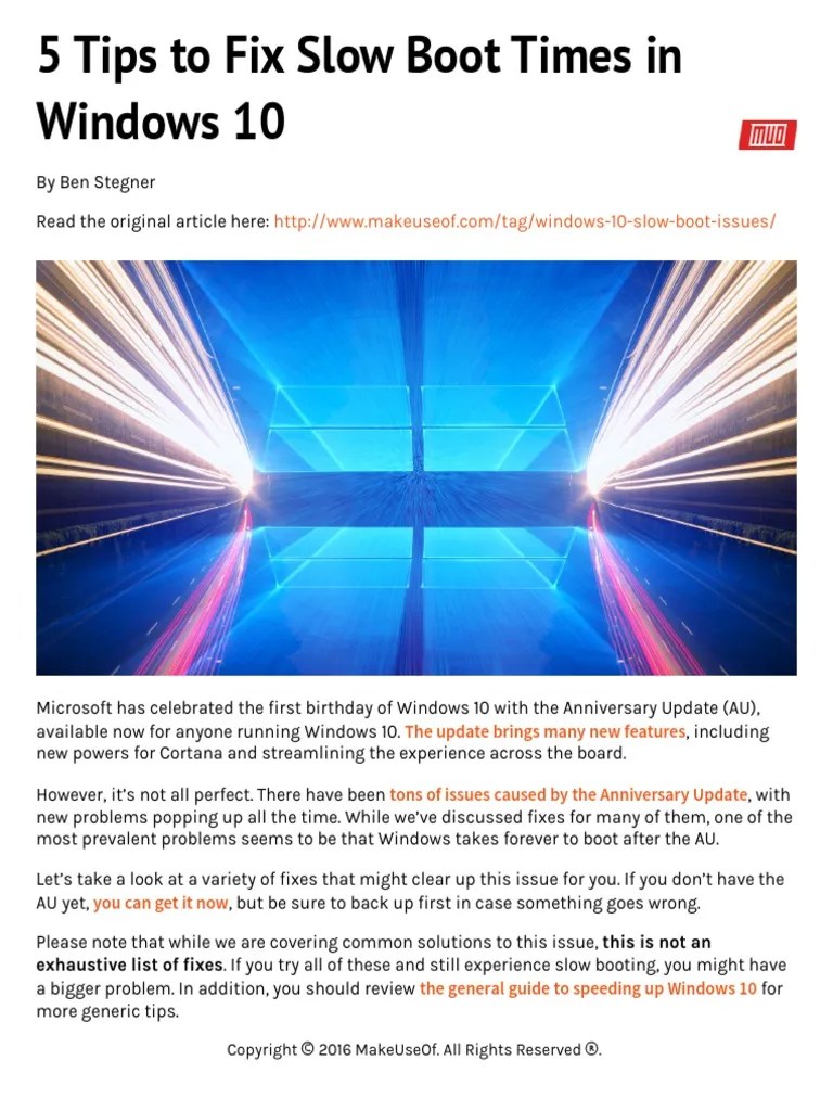 5 Tips To Fix Slow Boot Times In Windows 10 | PDF | Windows 10 | Computer Data Storage