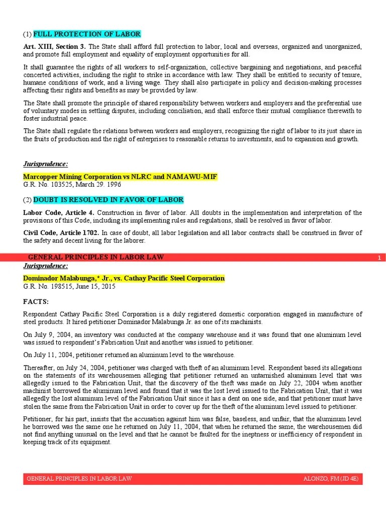 General Principles In Labor Law | PDF | Labour Law | Policy