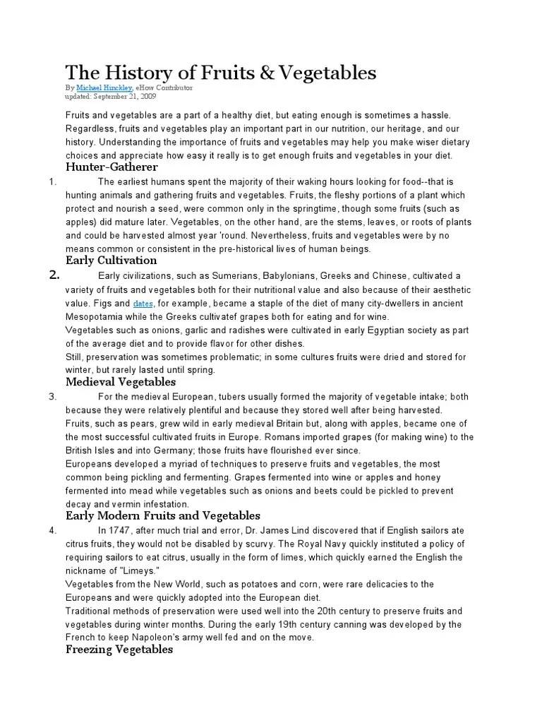 The History Of Fruits | PDF | Vegetables | Fruit