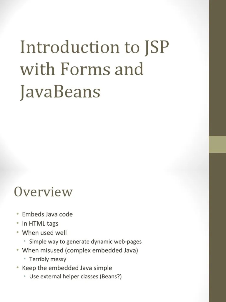Introduction To JSP With Forms And Javabeans | PDF | Java (Programming ...