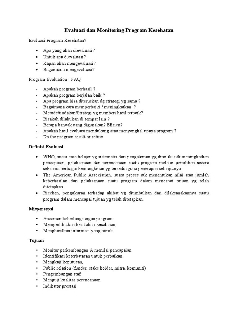 Evaluasi Dan Monitoring Program Kesehatan | PDF