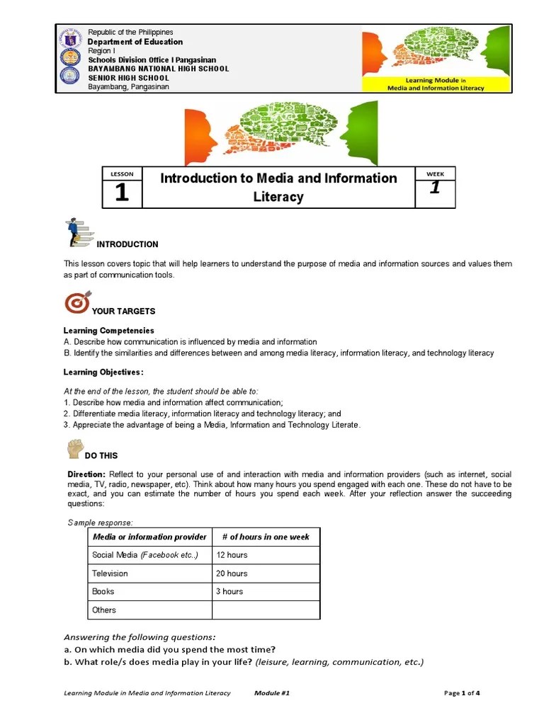 Introduction To Media And Information Literacy: Department Of Education ...