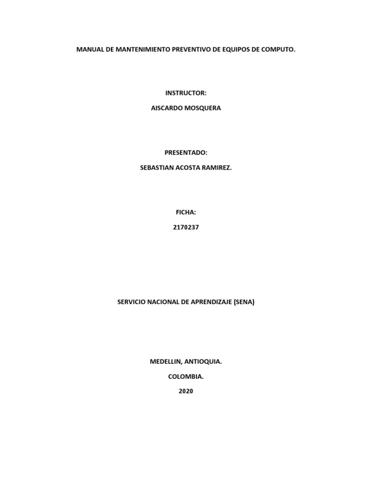 Manual De Mantenimiento Preventivo De Equipos De Computo | PDF | Hardware De La Computadora ...