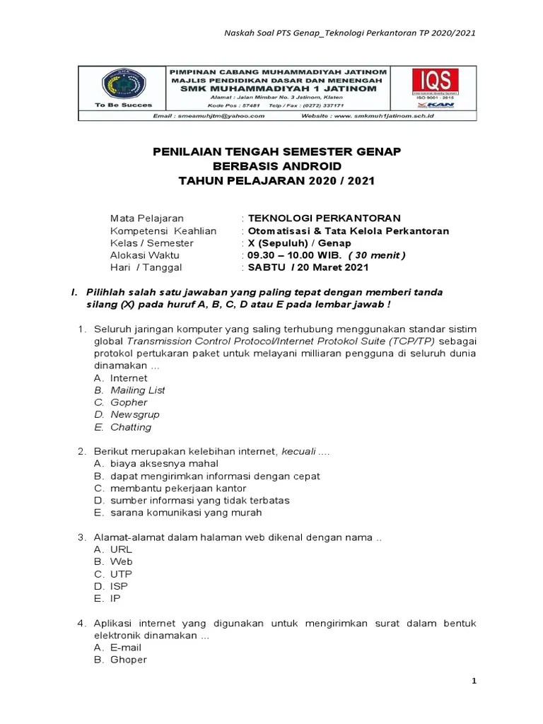 1 - Naskah Soal - Teknologi Perkantoran - X - PTS Genap 2020 - 2021 | PDF
