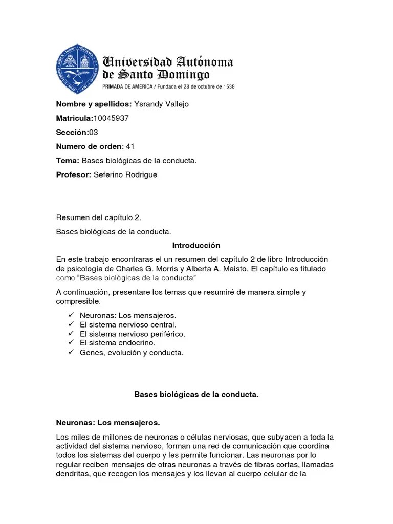 Bases Biológicas De La Conducta.. Capitulo 2. | PDF | Sistema Nervioso | Neurona