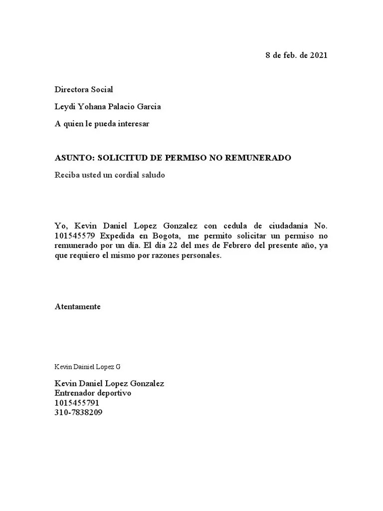 Permiso No Remunerado Solicitado Por Kevin Lopez | PDF