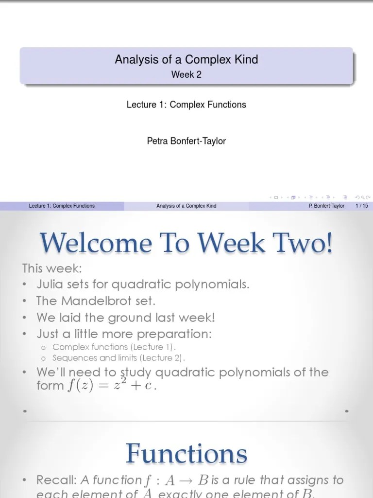 Analysis Of A Complex Kind: Week 2 Lecture 1: Complex Functions | PDF ...