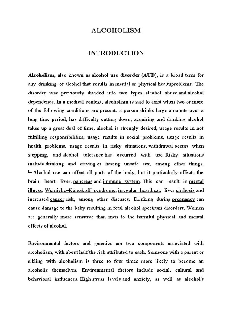 Alcoholism: Alcoholism, Also Known As Alcohol Use Disorder (AUD), Is A Broad Term For | PDF ...
