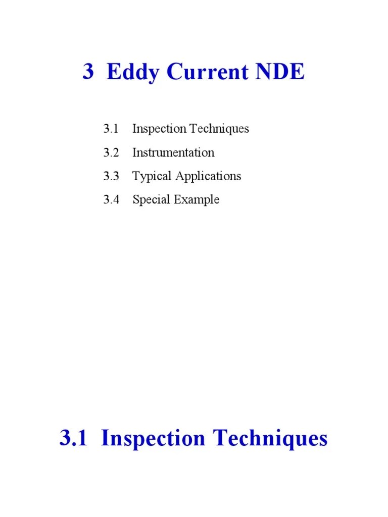 3 Eddy Current NDE: 3.1 Inspection Techniques 3.2 Instrumentation 3.3 ...