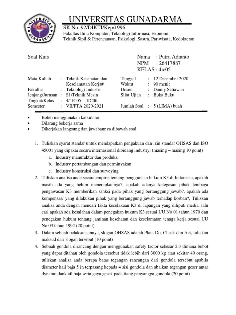 Soal Kuis Teknik K3 Pdf