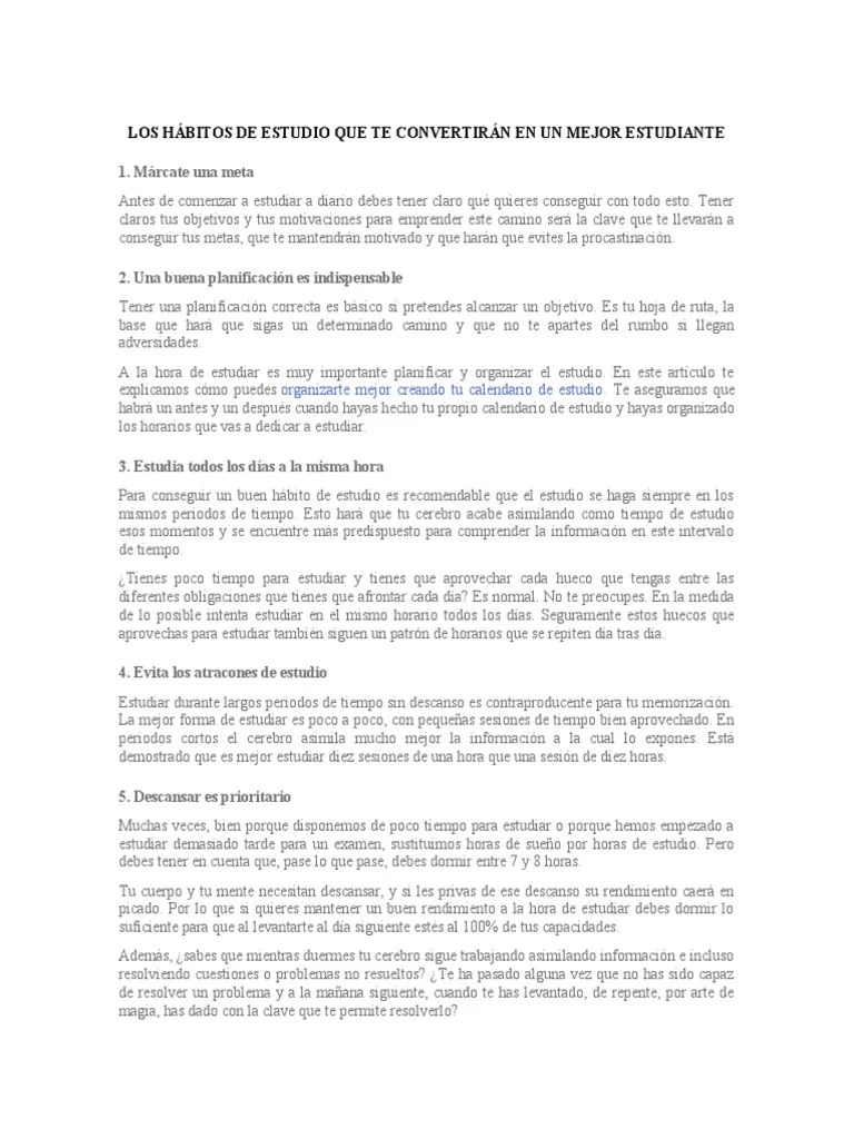 Los Hábitos De Estudio Que Te Convertirán En Un Mejor Estudiante | PDF ...