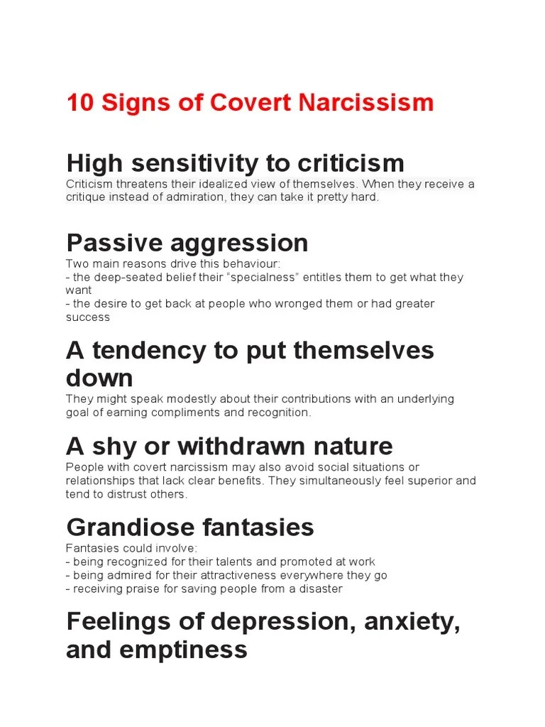 10 Signs Of Covert Narcissism | PDF | Narcissism | Envy