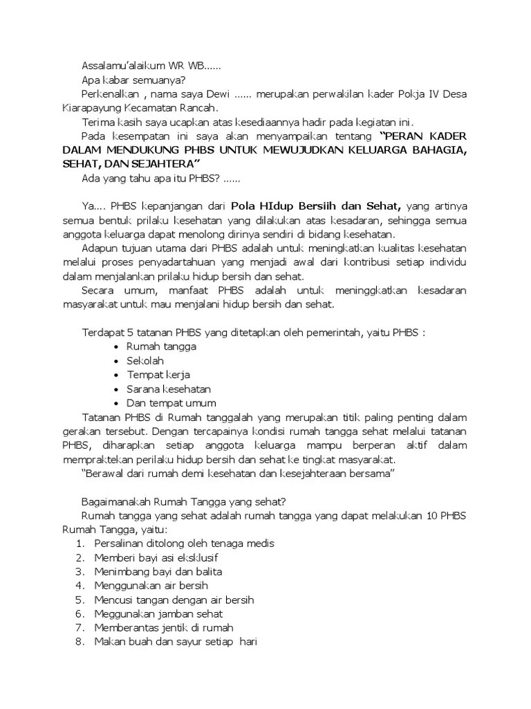 Peran Kader Dalam Phbs Keluarga Sehat Pdf Gaya Hidup