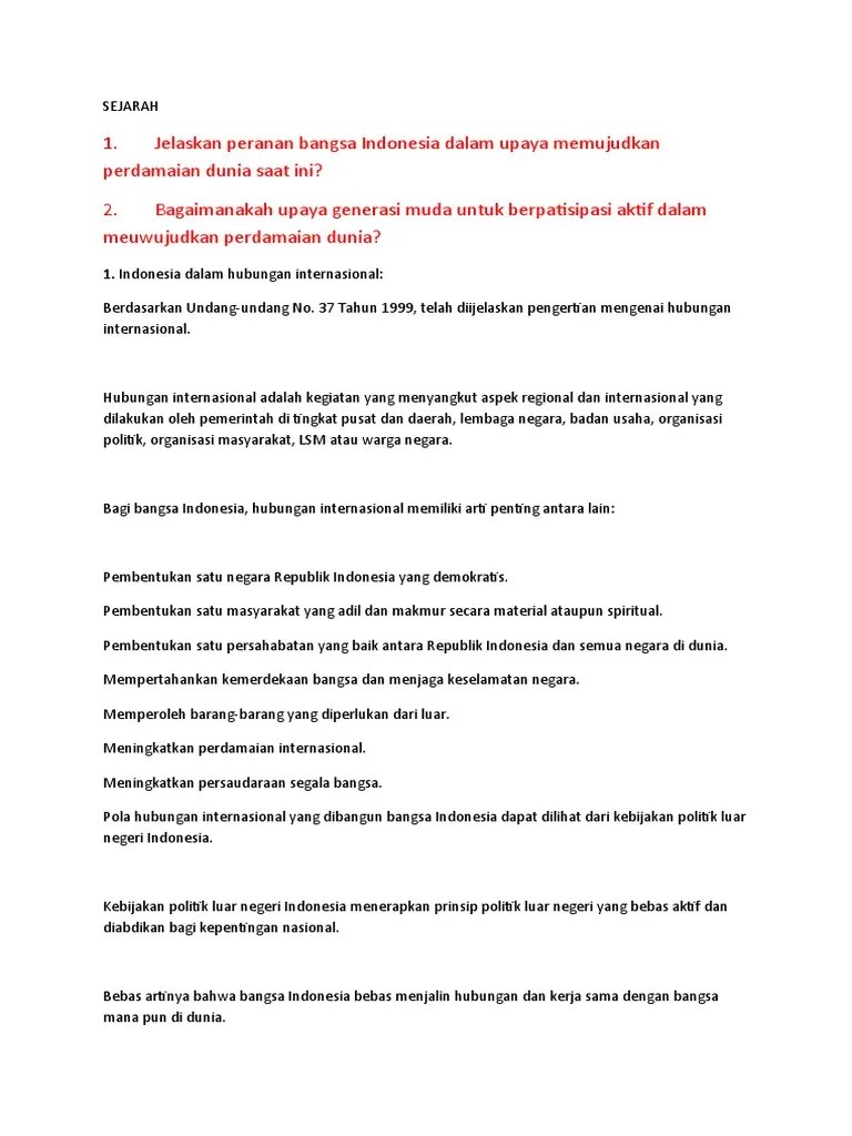 Tugas Peran Indonesia Dalam Perdamaian Dunia | PDF