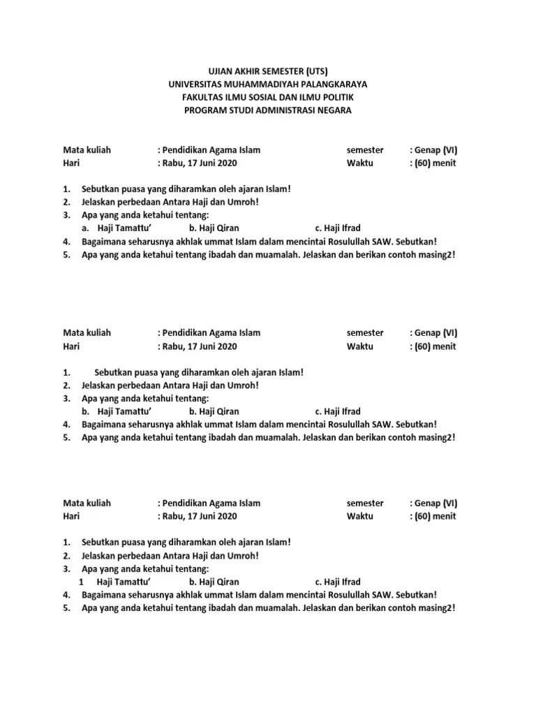 SOAL UAS Pendidikan Agama
