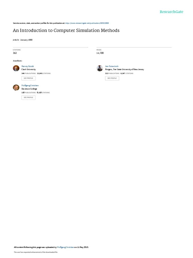 An Introduction To Computer Simulation Methods | PDF | Modern Physics ...