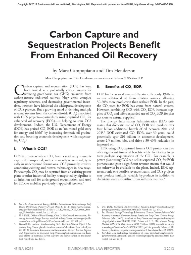 Carbon Capture And Sequestration Projects Benefit From Enhanced Oil ...