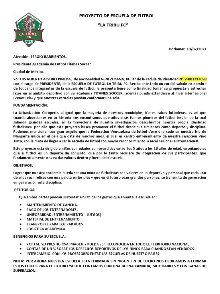 Proyecto De Escuela De Futbol Nuevo | Descargar Gratis PDF | Asociación De Futbol | Venezuela