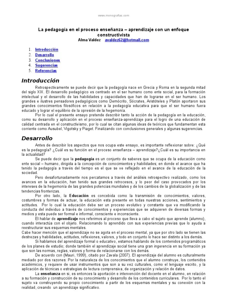 Pedagogia Ensenanza Aprendizaje Enfoque Constructivista | PDF ...