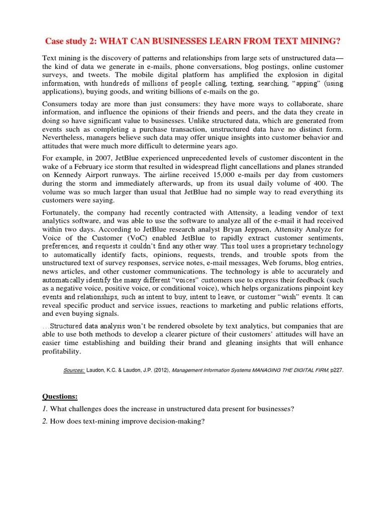 Case Study 2: What Can Businesses Learn From Text Mining?: Questions ...