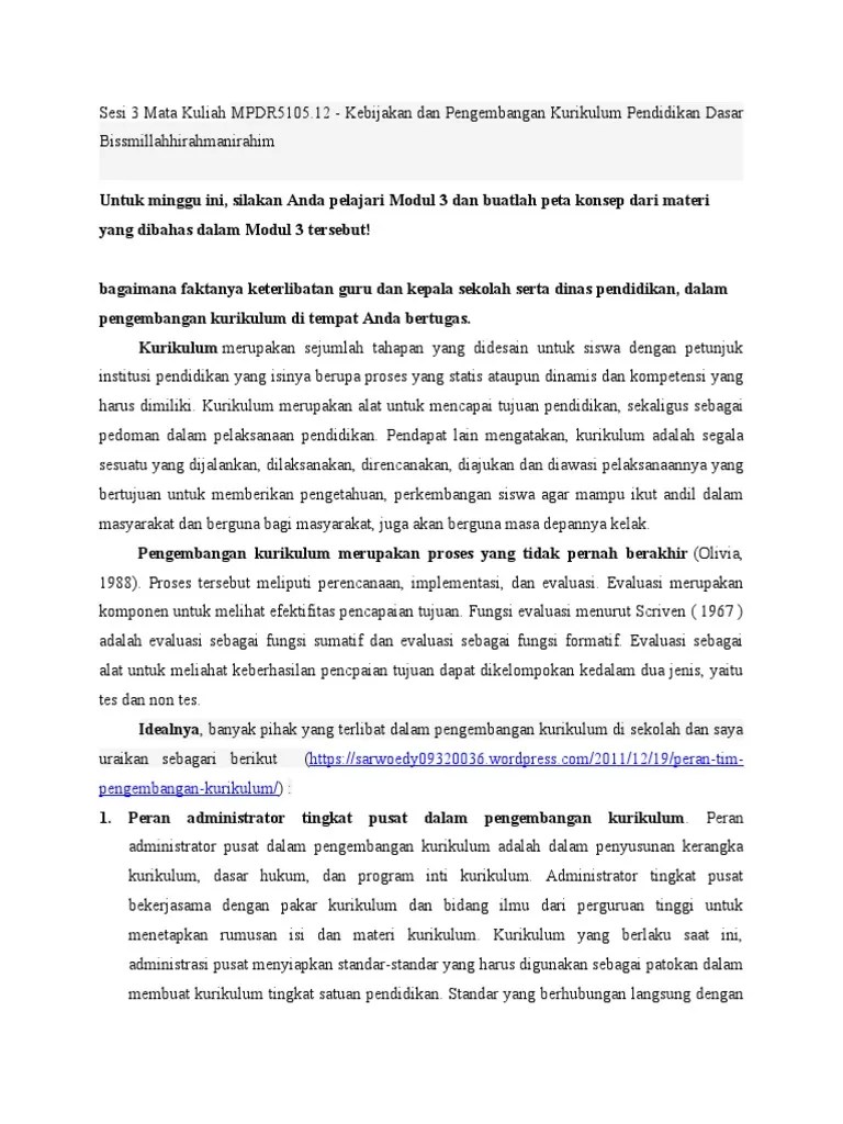 Sesi 3 Mata Kuliah MPDR5105.12 - Kebijakan Dan Pengembangan Kurikulum Pendidikan Dasar | PDF