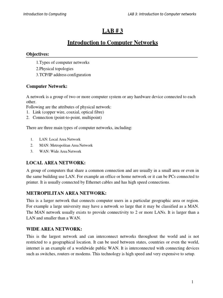 ITC LAB 3 - Networking | PDF | Ip Address | Network Topology