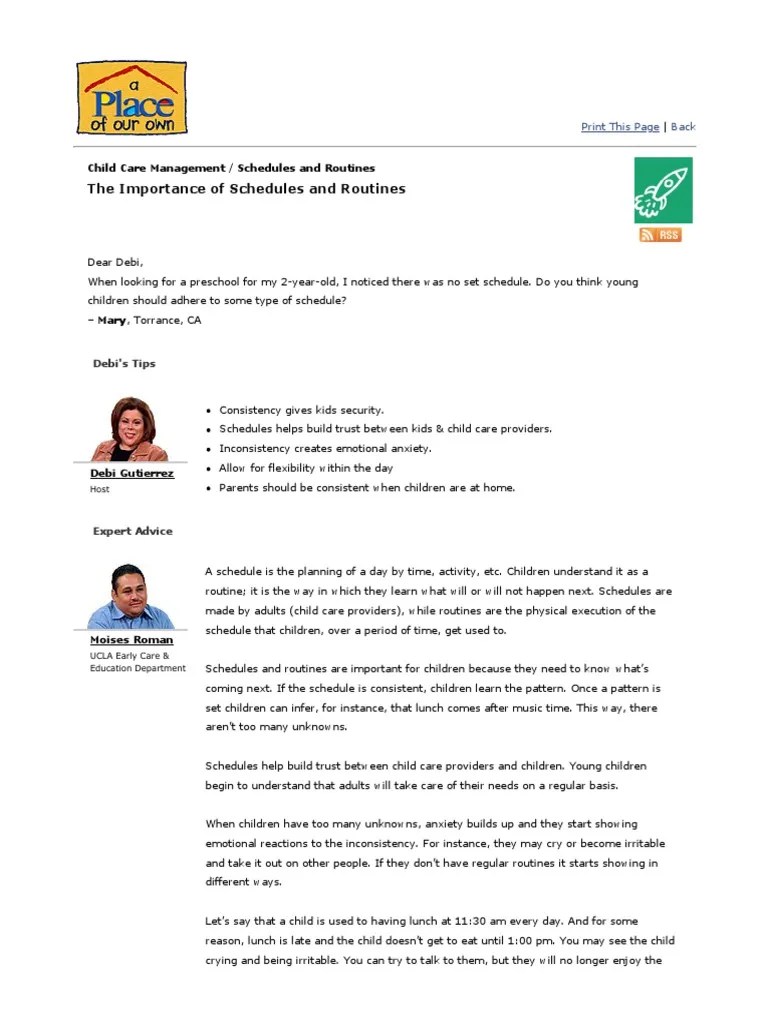 The Importance Of Schedules And Routines For Young Children: Consistency Provides Security And ...