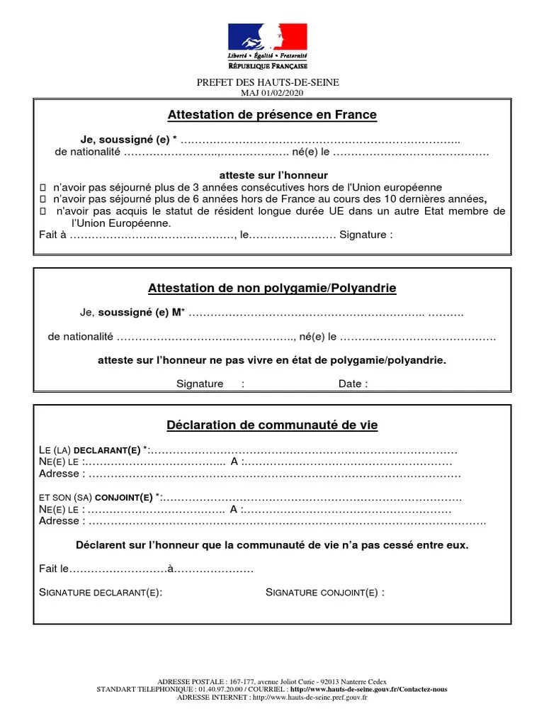 Les services de la drieets seront fermés vendredi . Attestation De Presence En France Non Polygamie Communaute De Vie Respect De Valeurs De La Republique 02 2020 Pdf Loi Criminelle Loi Publique