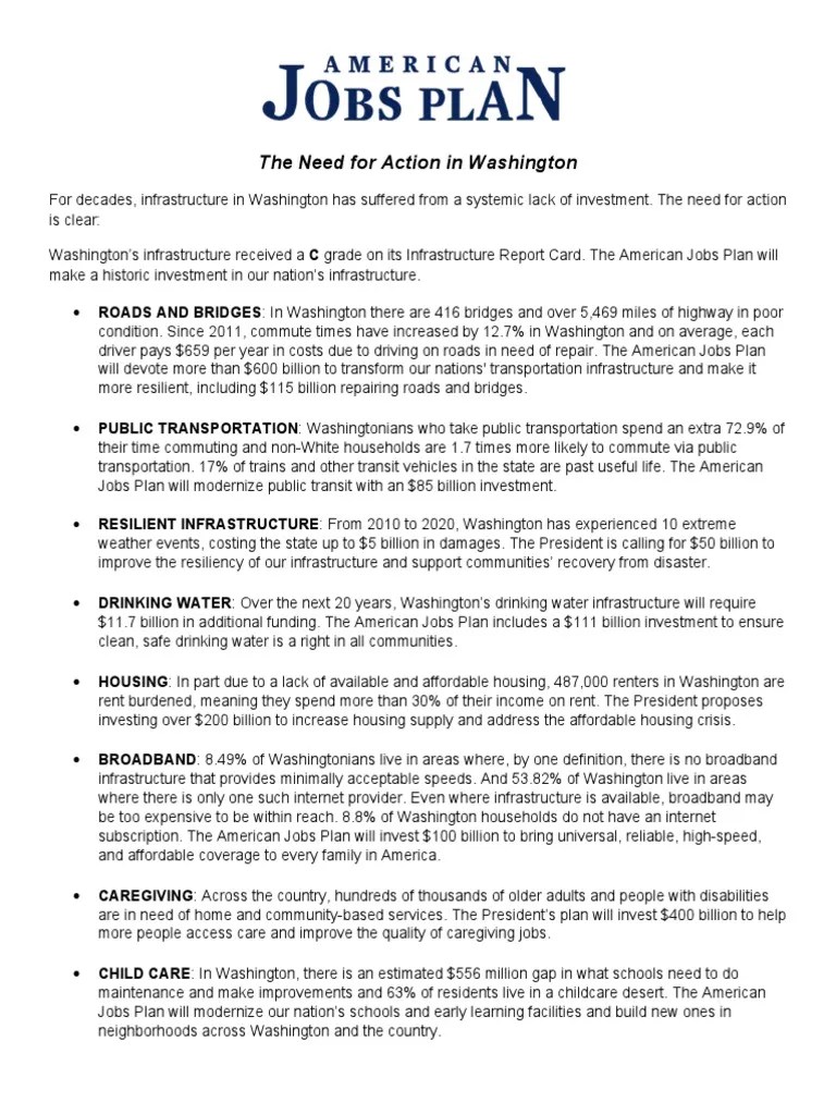 American Jobs Plan: Washington State Infrastructure Report Card | PDF ...