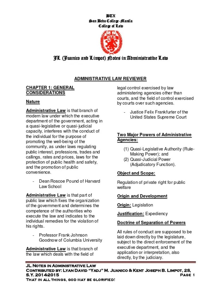 Administrative Law Notes | PDF | Administrative Law | Jurisdiction