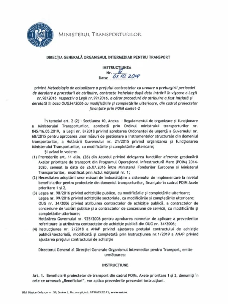Ordonanţa de urgenţă a guvernului nr. InstrucÈ›iunea Dgoit Nr 6 Din 01 10 2019 Actualizare Pret Contracte Pdf