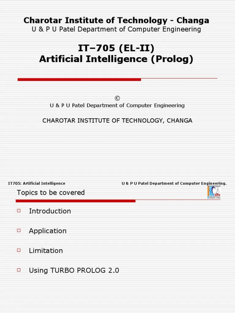 IT-705 (EL-II) Artificial Intelligence (Prolog) : Charotar Institute Of ...