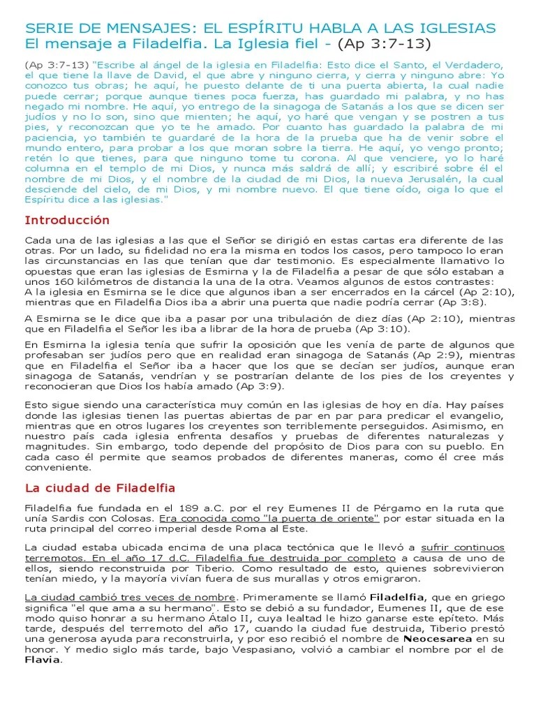 El Mensaje A La Iglesia De Filadelfia | PDF | Jesús | Cristo (título)