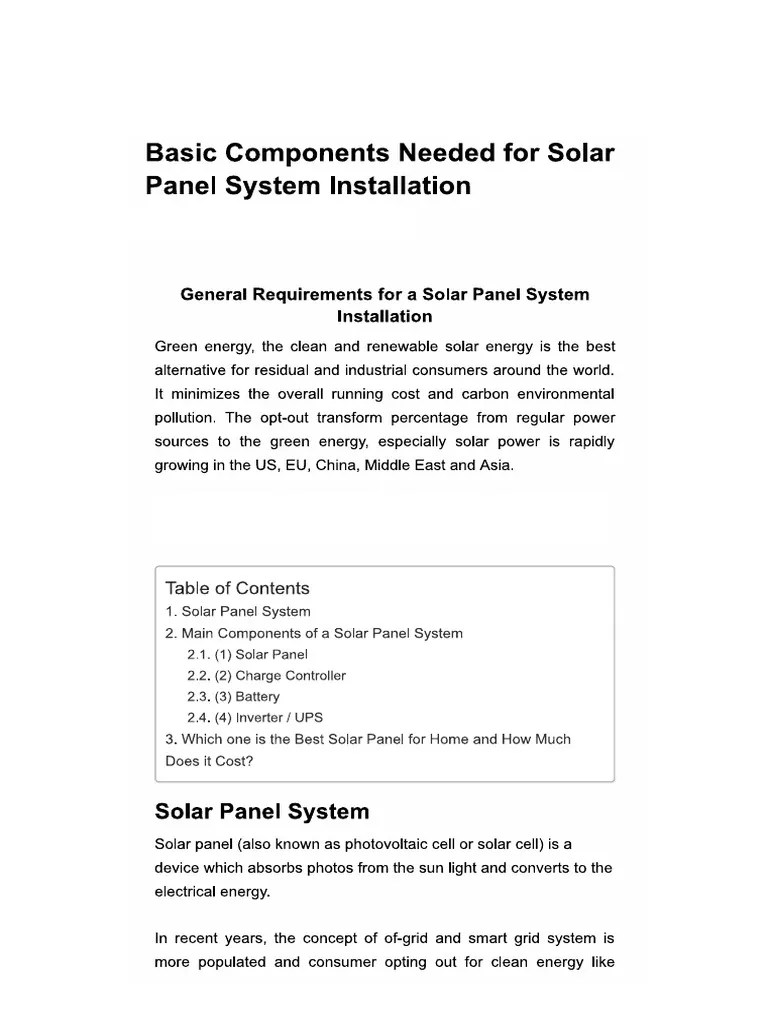 Basic Components Needed For Solar | PDF | Solar Power | Solar Panel