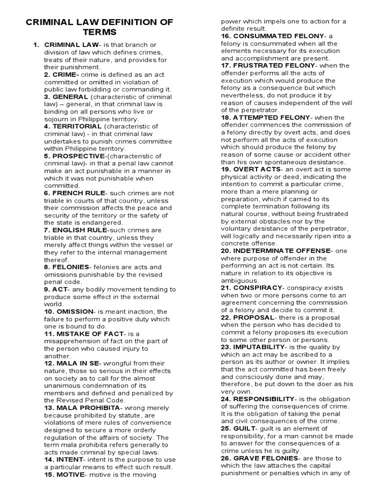 Criminal Law Definition Of Terms | PDF | Evidence | Crime & Violence