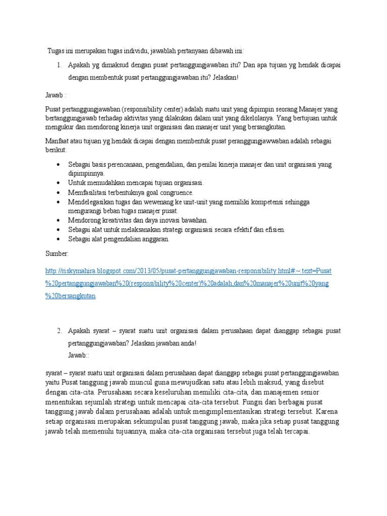 Tugas Pusat Pertanggungjawaban | PDF