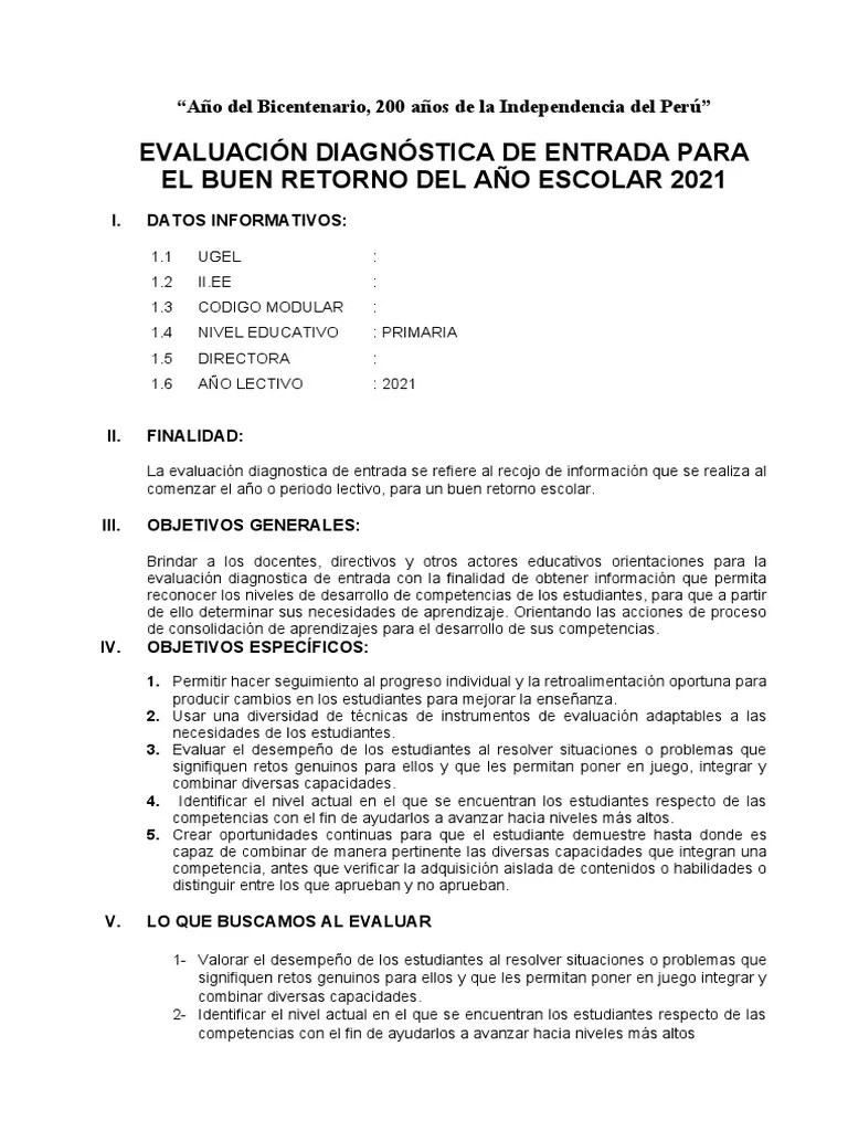 Evaluación Diagnostica 2021 | PDF | Evaluación | La Naturaleza Humana