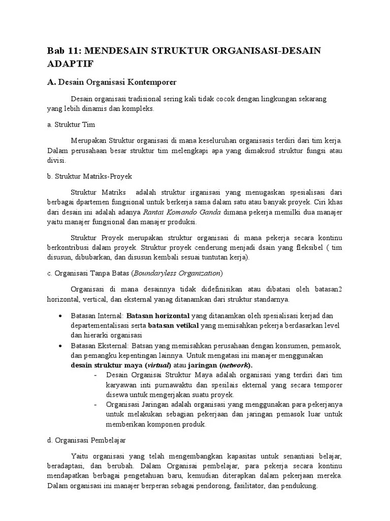Bab 11 Mendesain Struktur Organisasi-Desain Adaptif | PDF