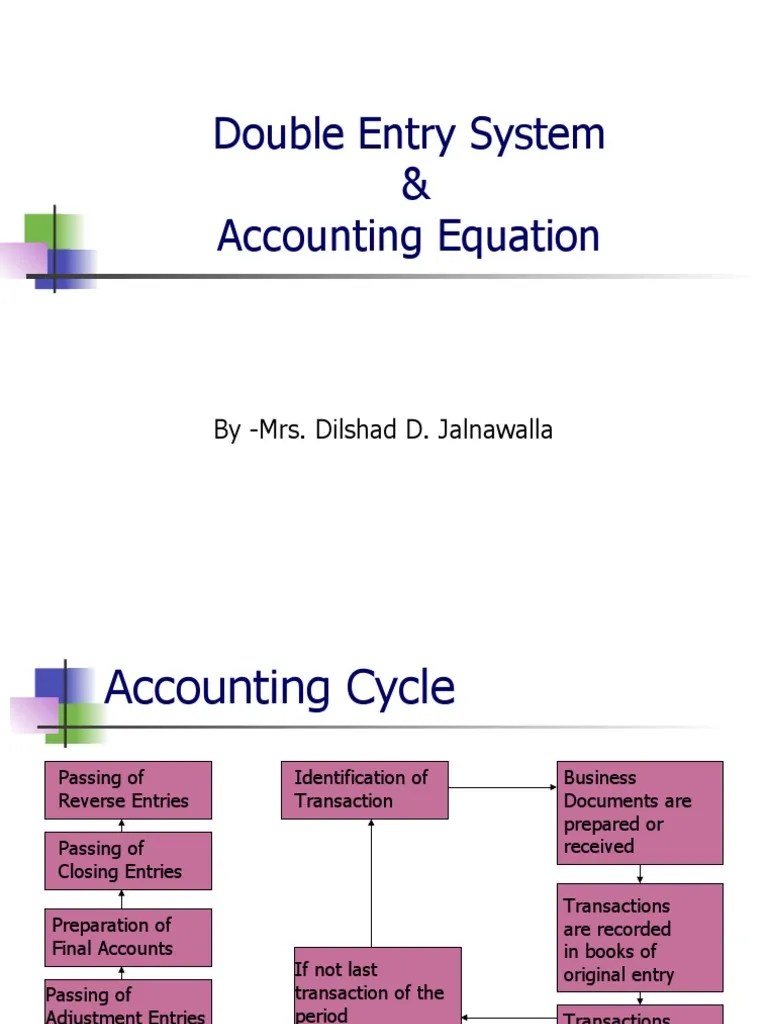 Double Entry System & Accounting Equation: By - Mrs. Dilshad D. Jalnawalla | PDF | Debits And ...