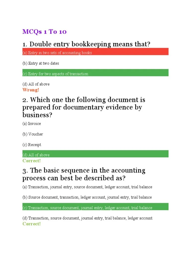 Accounting Cycle Mcqs | PDF | Bookkeeping | Receipt