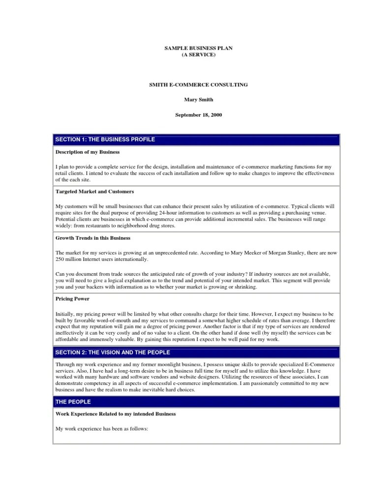 Sample Business Plan A Service Smith E Commerce Consulting Mergers And Acquisitions Business