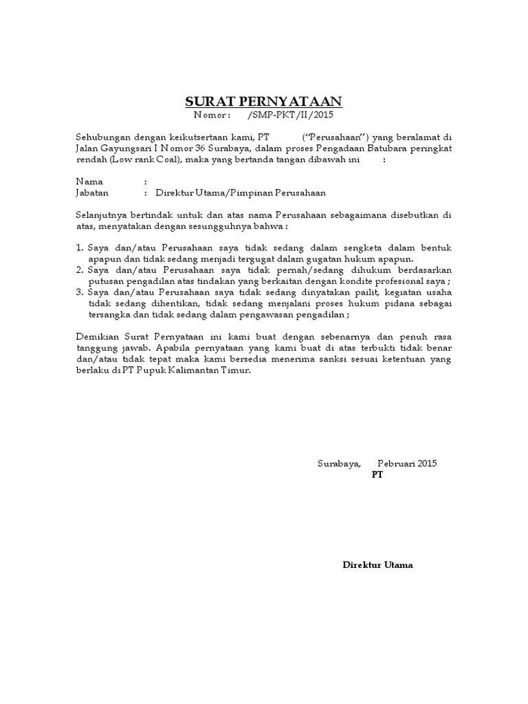 SURAT PERNYATAAN Tidak Dalam Sengketa Hukum | PDF