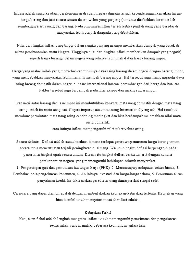Inflasi Adalah Suatu Keadaan Perekonomian Di Suatu Negara Dimana Terjadi  Kecenderungan Kenaikan Harga