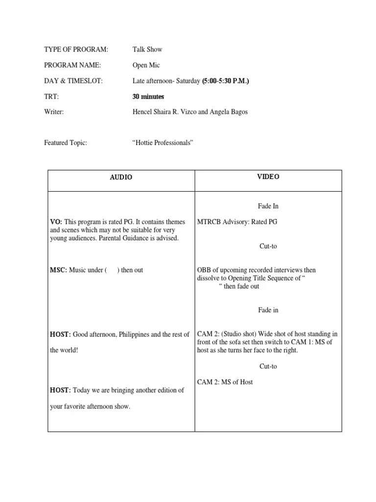 Sample TV Talk Show Script | PDF