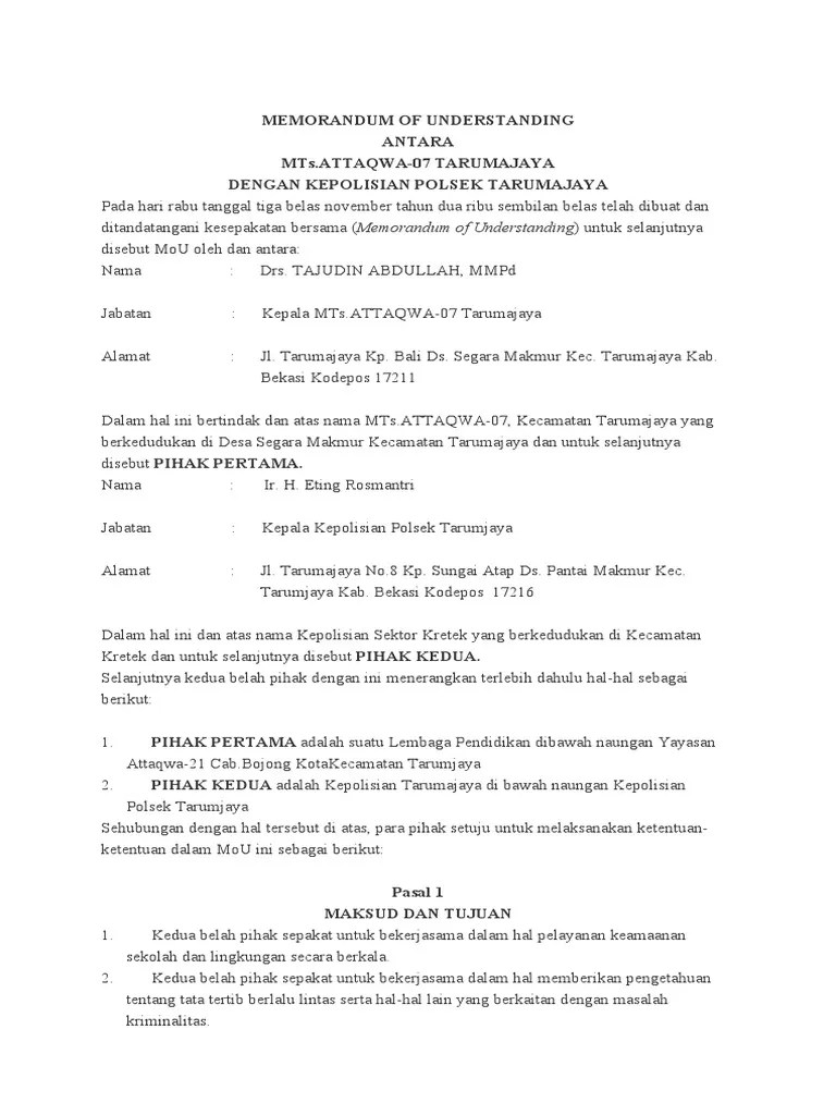 Contoh Mou Sekolah Dengan Kepolisian | PDF