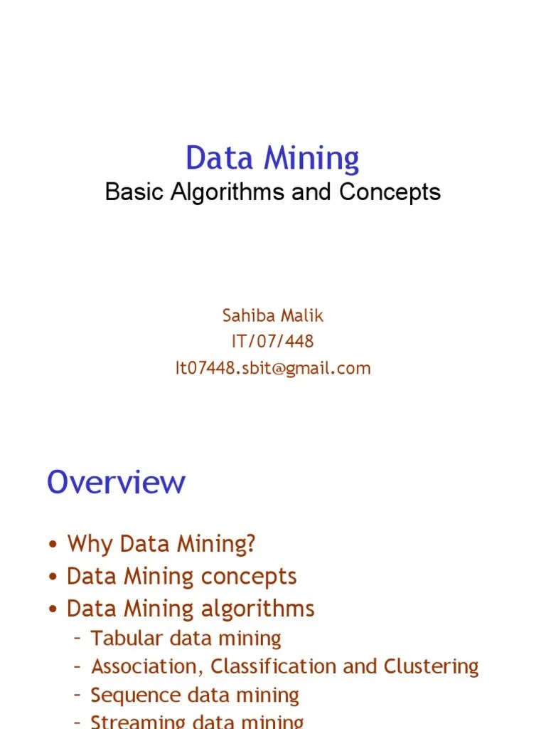 Data Mining: Basic Algorithms And Concepts | PDF | Data Mining ...